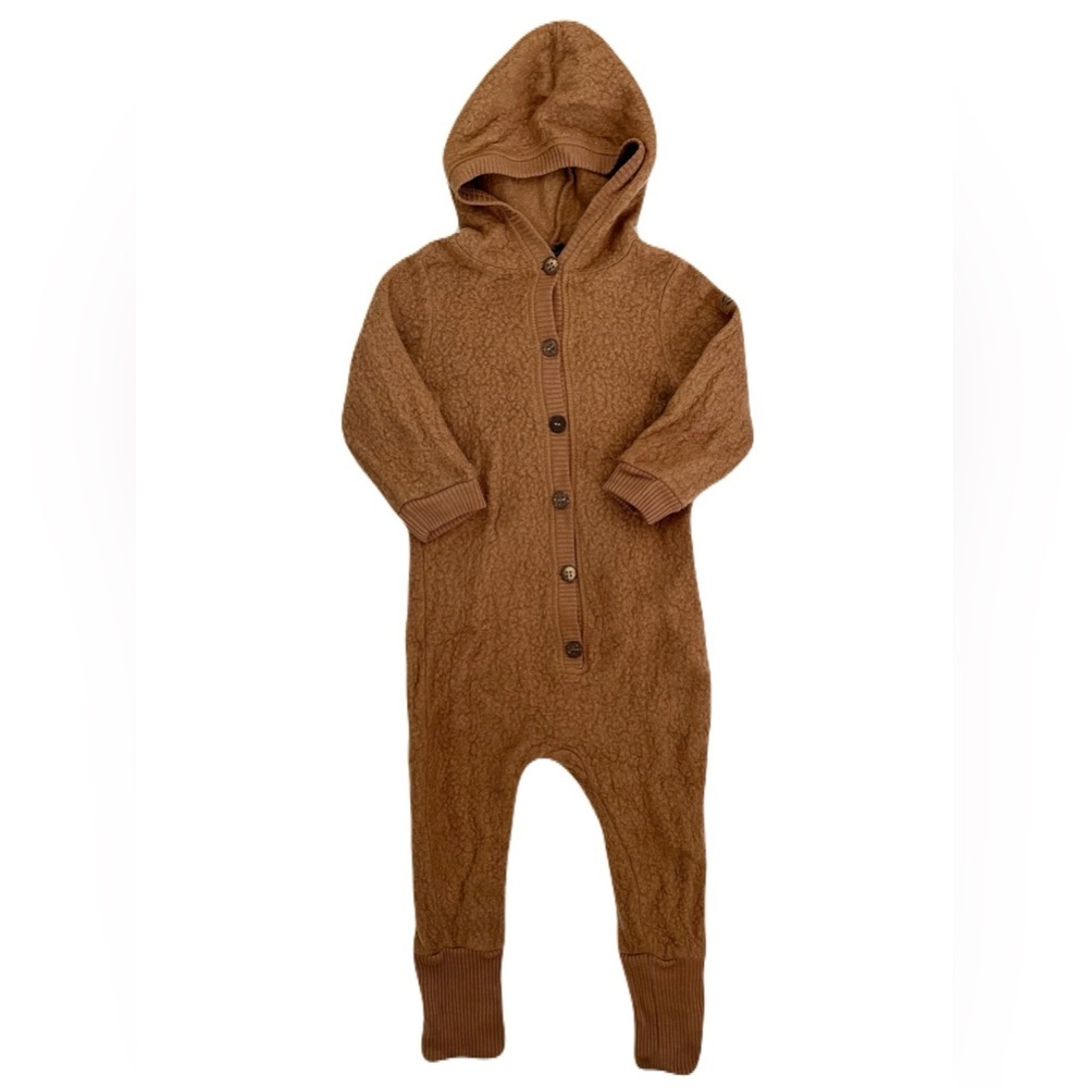 Mikk-Line Merino Wool Suit Cozy Brown Knit Hooded Kids One Piece